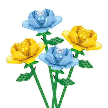 1PCS Romantiška Rožė Blokai Mėlyna/geltona/rožinė Rožė Modeliavimas Gėlių 3D Surinkto Modelio Žaislas Plytų Draugei Dovana