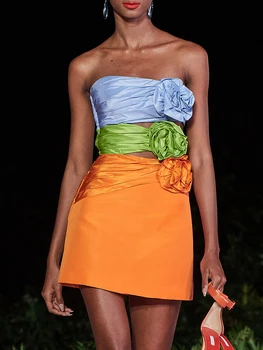 2023 Naujas Vasaros Moterų Sexy Tuščiaviduriai Iš Stebėjimo Gėlių Plisuotos Tight Fit Mini Suknelė Elegantiškas Įžymybė Šalis Suknelė