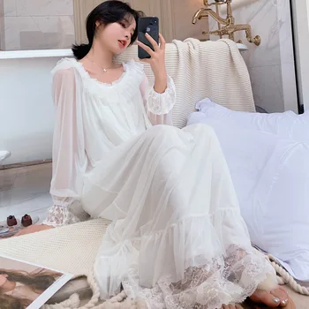 Baltoji Moteris Sleepshirts Seksualus Modalinis Pižamą Ilgomis Rankovėmis Megztinis Mielas Naktiniai Drabužiai Laisvi Princesė Sleepwear Nighty Vasaros Suknelė
