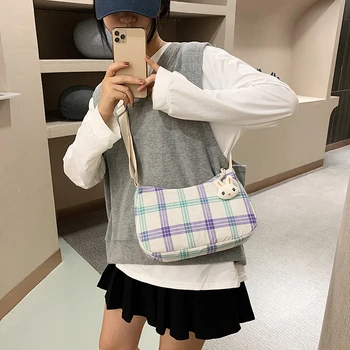 Kawaii Pečių Krepšiai Paauglių Mergaičių 2021 Naujų korėjos Stiliaus Crossbody Mažas Kvadratas Flap Bag Moterų Rankinėje Pledas Krepšys Maišeliu