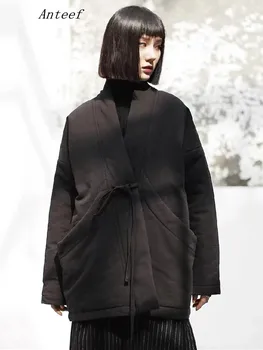 Rudens, Žiemos, juoda Medvilnė Paminkštinimas negabaritinių derliaus Prarasti Atsitiktinis Striukės, Paltai Moterims 2023 drabužius moteriai, striukės paltai