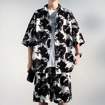Vyriški Havajų Spausdinti Nustatyti Atsitiktinis Streetwear Mygtuką Trumpas Rankovės Marškinėliai su Paplūdimio Šortai Rinkinys Vyrams 2023 Vasara Dviejų dalių M-5XL